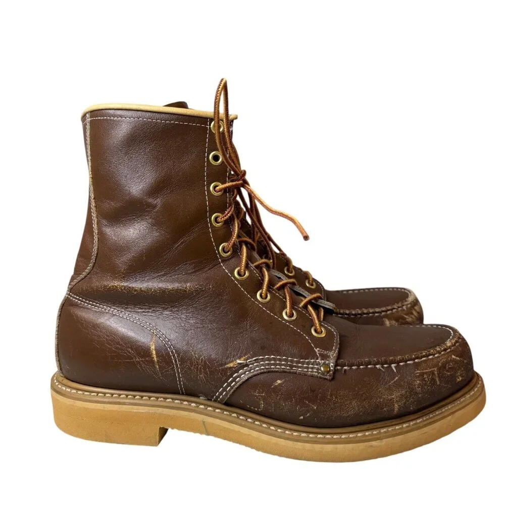 Vintage HY-TEST Mens Moc Toe Brown Leather Work Boots 8.5C